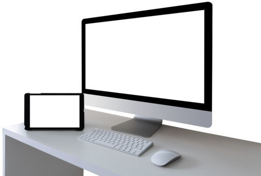 Workplace with computer and digital tablet 