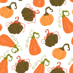 Pumpkin autumn leaves fall seamless endless pattern abstract concept. Graphic design element vector illustration