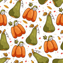 Pumpkin autumn leaves fall seamless endless pattern abstract concept. Graphic design element vector illustration
