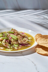 Traditional aguachile from sinaloa, mexico. Shrimp in green sauce.