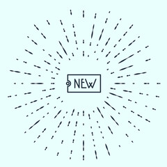 Obraz premium Black line Price tag with an inscription New icon isolated on grey background. Badge for price. Promo tag discount. Abstract circle random dots. Vector Illustration