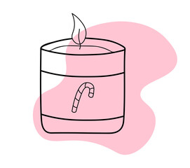 Hand drawn candle, Candle on pink background in doodle