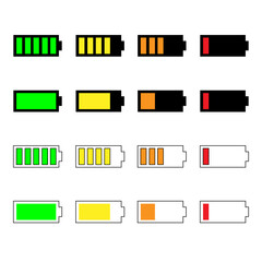Discharged and fully charged battery smartphone. Vector illustration. Set of battery charge level indicators. Icon isolated on white background.
