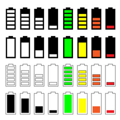 Discharged and fully charged battery smartphone. jpeg illustration. jpg Set of battery charge level indicators. Icon isolated on white background.
