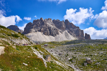 view of the peaks of tre cime di lavaredo, in italy