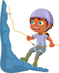 Girl rock climber climbs the mountain. A rock climber holds on to a rope. Rock climbing.