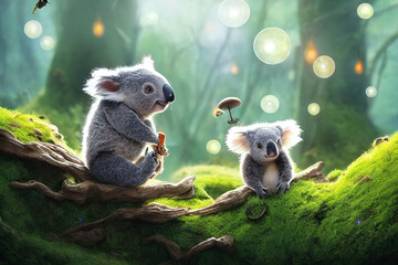 illustration for books and stories lemur on tree koala