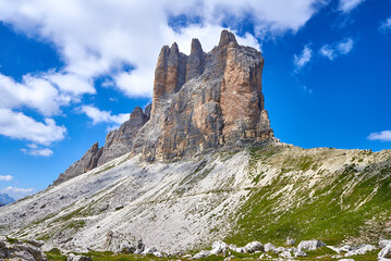 view of the peaks of tre cime di lavaredo, in italy