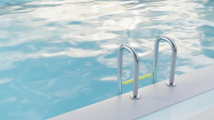 Swimming pool with light blue water on a sunny summer day.