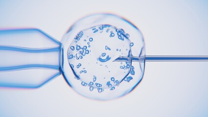 Working in a laboratory with a living cell.