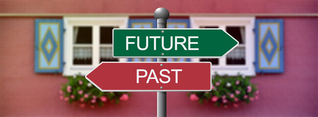 future or past red and green sign	