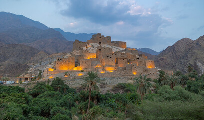 Fototapeta na wymiar Panoramic view of Thee Ain (Dhee Ayn) heritage village in the Al-Baha region of Saudi Arabia