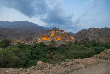 Fototapeta na wymiar Panoramic view of Thee Ain (Dhee Ayn) heritage village in the Al-Baha region of Saudi Arabia