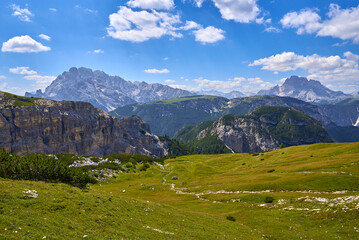 view of a valley in dolomites, italy