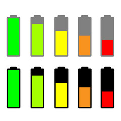 Discharged and fully charged battery smartphone. jpeg illustration. jpg Set of battery charge level indicators. Icon isolated on white background.
