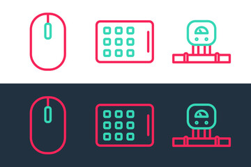 Set line Smart sensor, Computer mouse and Graphic tablet icon. Vector