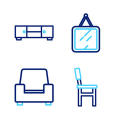 Fototapeta premium Set line Chair, Armchair, Mirror and Chest of drawers icon. Vector