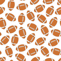 American football game pattern. Repeatable white background with playing balls. Trendy sportive endless print. Vector illustration