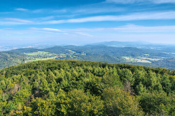 Fototapeta na wymiar Zittauer Gebirge, Blick auf Lückendorf im Herbst - Zittau Mountains, view to the village Lueckendorf