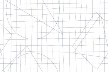Vector seamless drawing geometry pattern. Grid striped white background with hand drawn geometric shapes. Endless creative print