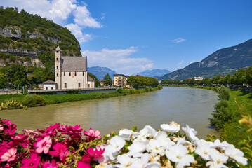 church on the river in the city of trento