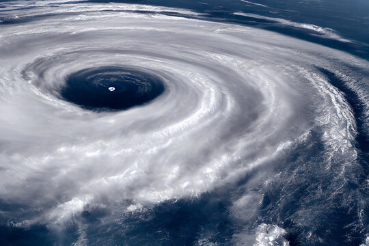 Hurricane from space. Satellite view. Super typhoon over the ocean. The eye of the hurricane. View from outer space. Some elements of this image furnished by NASA
