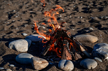 Bonfire on the sandy beach