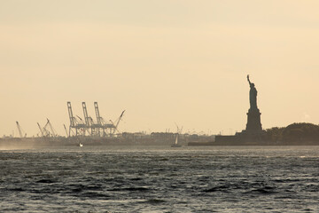 Statue of Liberty and Bayonne port
