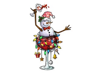 Snowgirl Wine Glass with light – drinking and cheerful  for holiday, gift for christmas