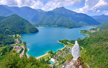 panoramic view of the lake of letro, with madonna of besta