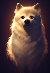 Fototapeta na wymiar A digital painting portrait of a white American Eskimo dog 