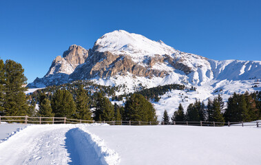 Fototapeta na wymiar mountains in val di fassa in winter, with snow