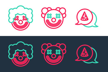 Set line Slice of pizza, Clown head and icon. Vector