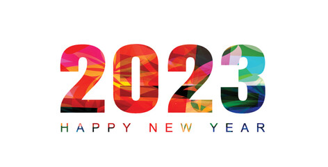 Happy 2023 New Year vector illustration in red color. Happy New Year banner for seasonal holiday greeting cards, flyers and party invitations	