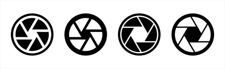 Camera shutter icons set. Camera lens diaphragm symbol signs, vector illustration