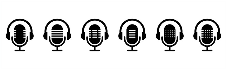 Microphone icon. Mic voice headset symbol. Podcast signs, vector illustration