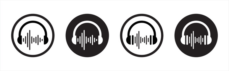 Headphone with music wave icons set. Headset symbol. Music signs. Earphones vector illustration