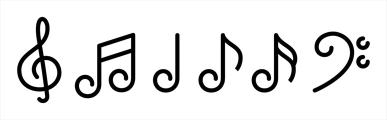 Music notes line icons set. Music notes symbol signs, vector illustration