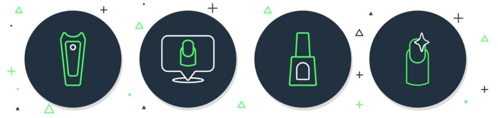 Set line Manicure, Bottle of nail polish, Nail cutter and manicure icon. Vector