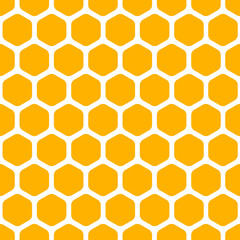 Honeycomb seamless pattern. Orange beehive background. Hive cells. Geometric hexagon shape. Bee honey backdrop