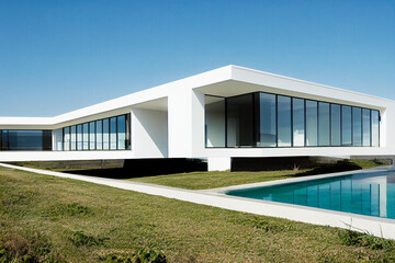View of a Contemporary Villa with a Swimming Pool