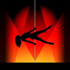 Pole dancer on red background
