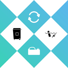 Set Trash can, Canister for machine oil, Refresh and Problem pollution of the ocean icon. Vector