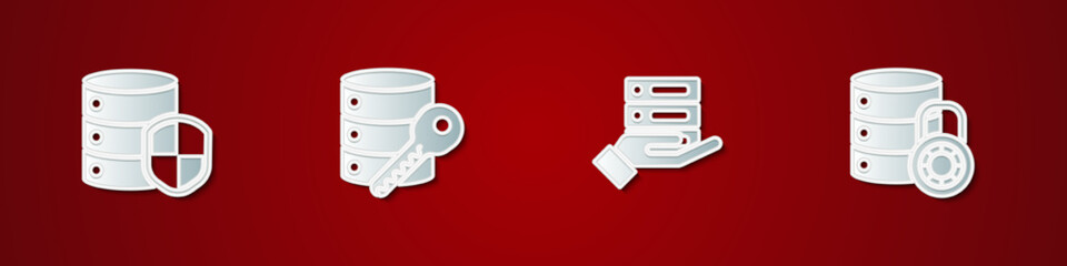 Set Server with shield, security key, Server, Data, Web Hosting and lock icon. Vector
