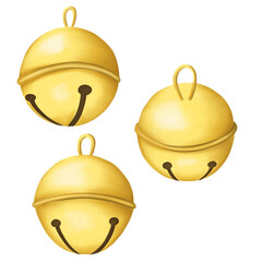 Golden jingle bells digital illustration. Chrismas decoration.