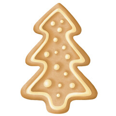 Christmas tree shaped gingerbread cookie digital illustration. Christmas decoration.