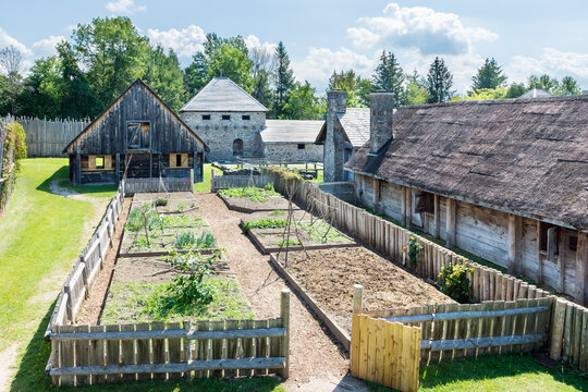 Reconstructed buildings of Jesuit settlement in Saint Marie Among the Hurons, Midland, Ontario, Canada