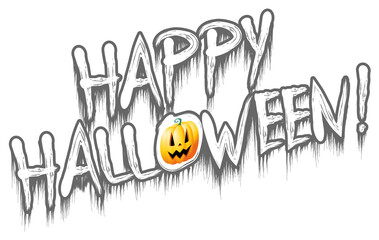Happy Halloween! - lettering with pumpkin, transparent background