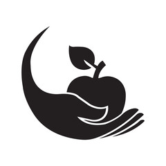 Apple fruit on the hand icon | Black Vector illustration |