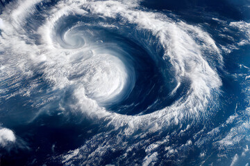 Hurricane from space. Satellite view. Super typhoon over the ocean. The eye of the hurricane. View...